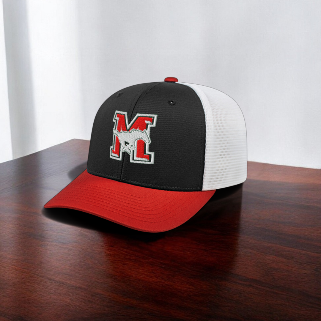 Manor High School Mustangs Baseball Flexfit 110® Premium Trucker Mesh Back Cap - 8502