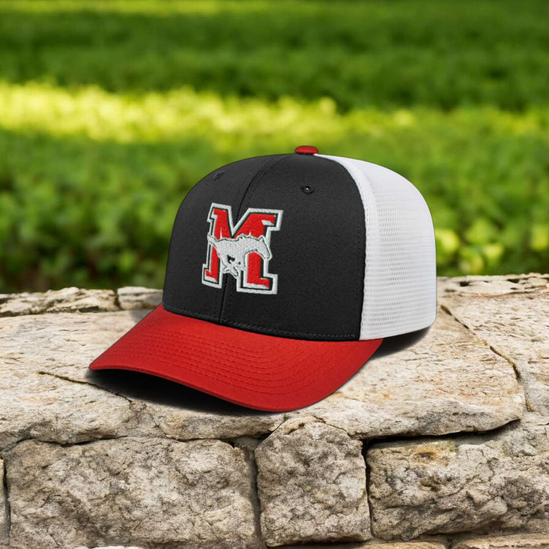Manor High School Mustangs Baseball Flexfit 110® Premium Trucker Mesh Back Cap - 8502